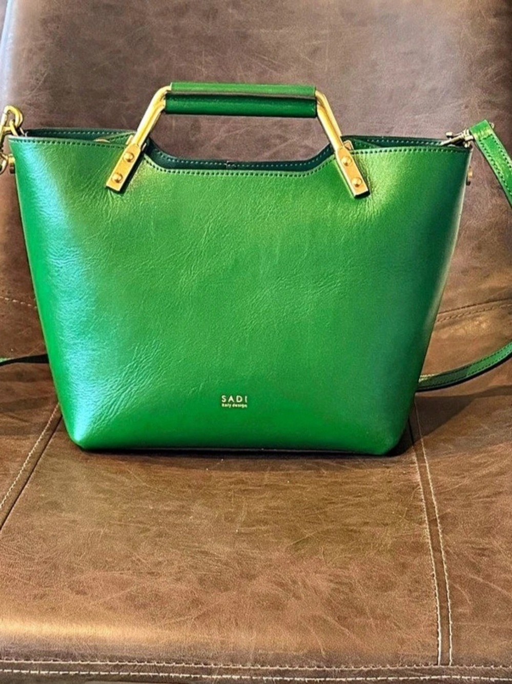 SADI Leather Vegetable Basket Crossbody Handbag Green